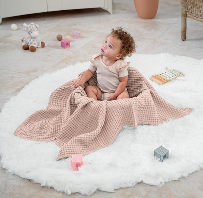Comfy Cubs Manta para Bebé Tejido Waffle – 102 x 102 cm – Manta de Algodón Suave con Diseño Texturizado – Ligera y Acogedora para Recién Nacidos, Niños y Niñas Rubor