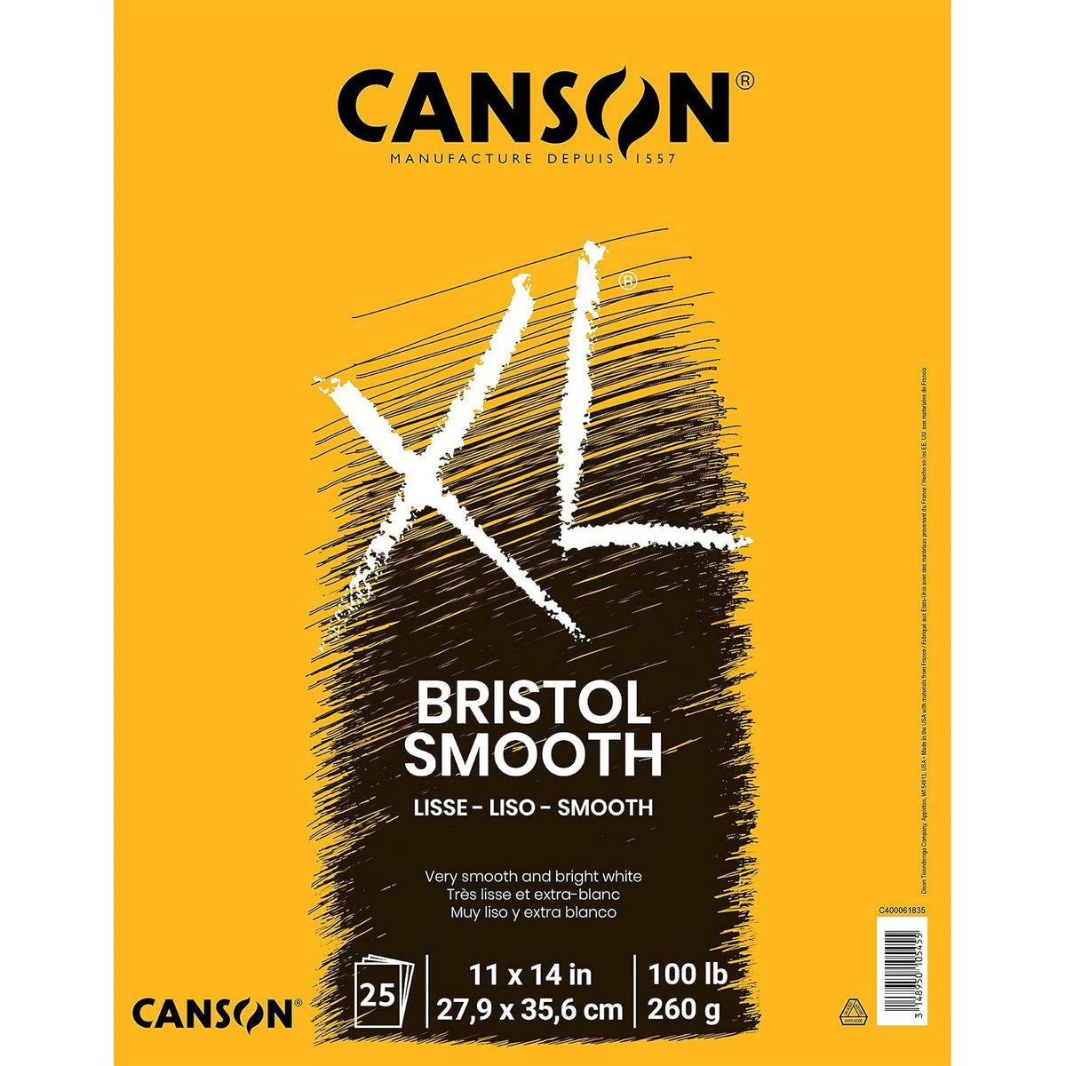 Canson Papel Bristol de la Serie XL, Suave, Almohadilla Plegable, 11 x 14 Pulgadas, 25 Hojas (260 g) – Papel de Artista para Adultos y Estudiantes – marcadores, bolígrafo y Tinta