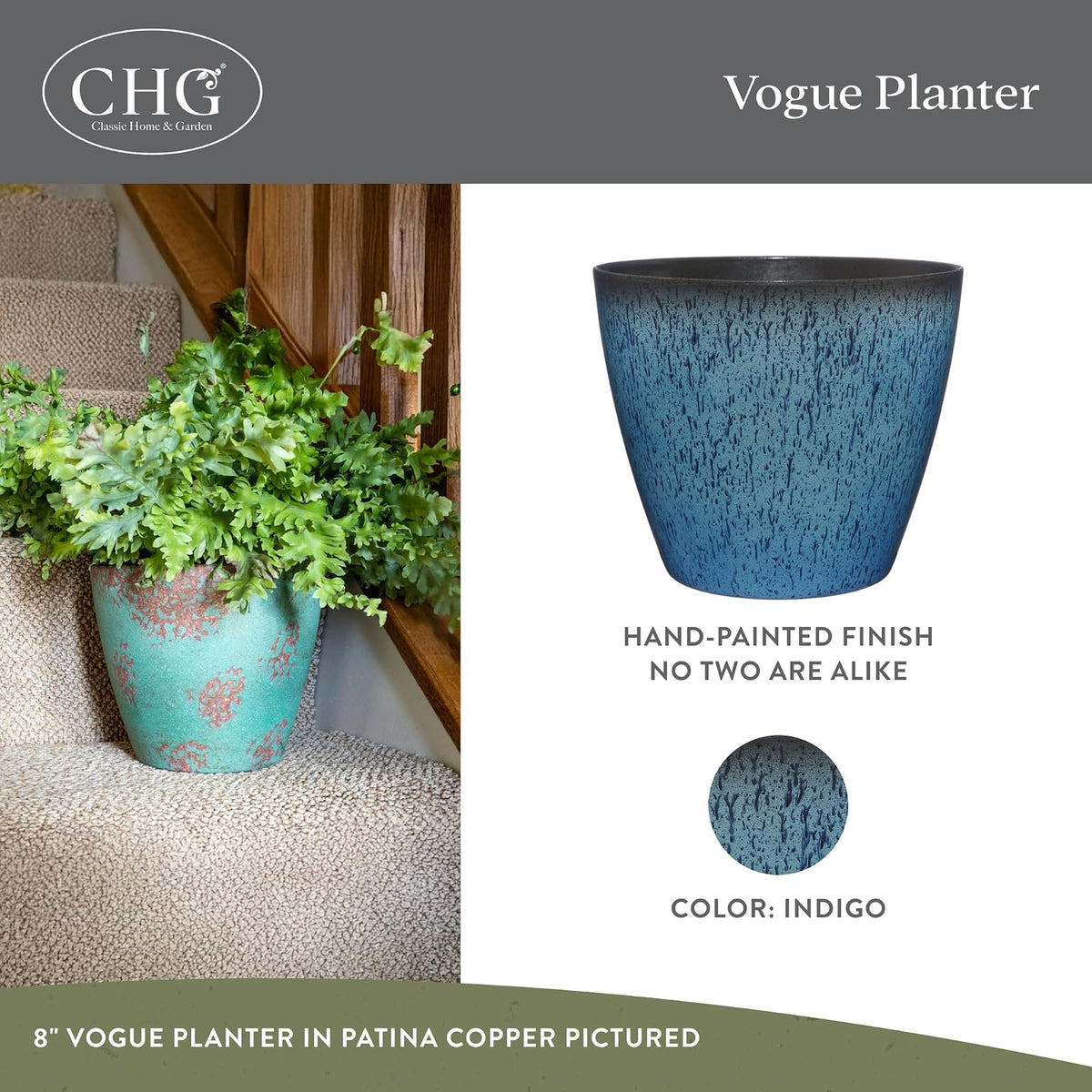 GARDENGOODZ 807-375R Vogue Planter, 8", Indigo