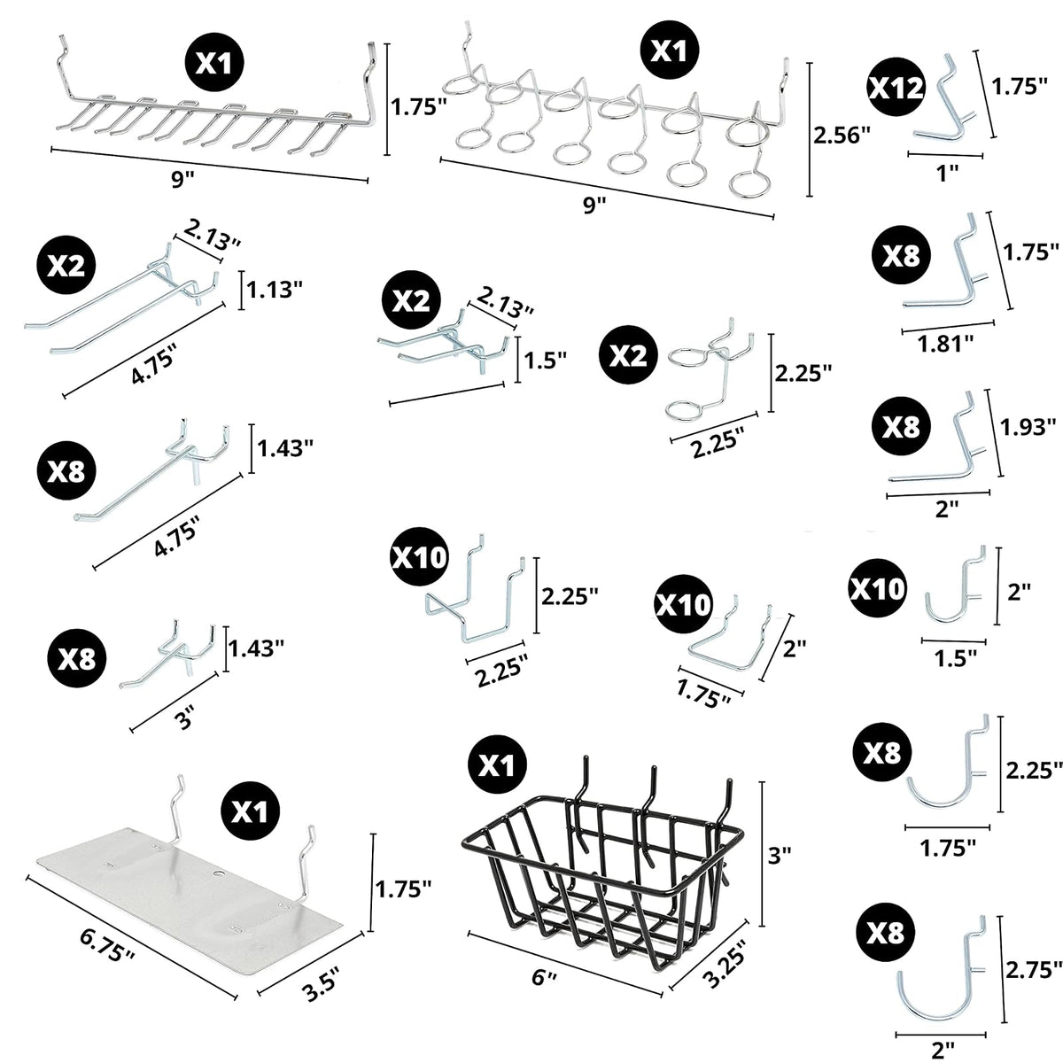 HILTEX 53108 Metal Pegboard Hooks and Accessories Set | 100 Piece | Hanging Tool Set for Garage Organization | Great for Wall Hanging and Shelving, Tool Storage, Craft Organizing