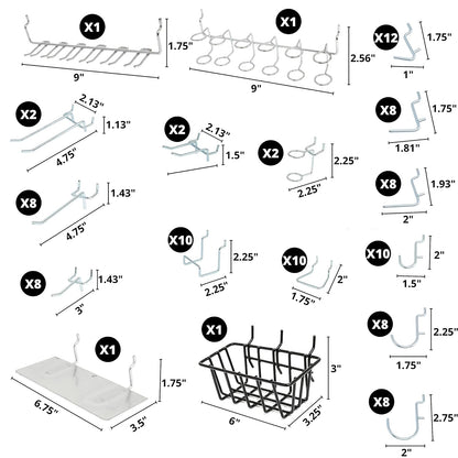 HILTEX 53108 Metal Pegboard Hooks and Accessories Set | 100 Piece | Hanging Tool Set for Garage Organization | Great for Wall Hanging and Shelving, Tool Storage, Craft Organizing