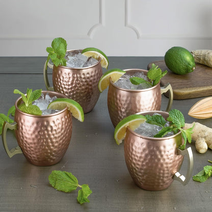 Arora - Vaso de metal Moscú Mule de cobre, taza de aluminio de 22 onzas, juego de 4