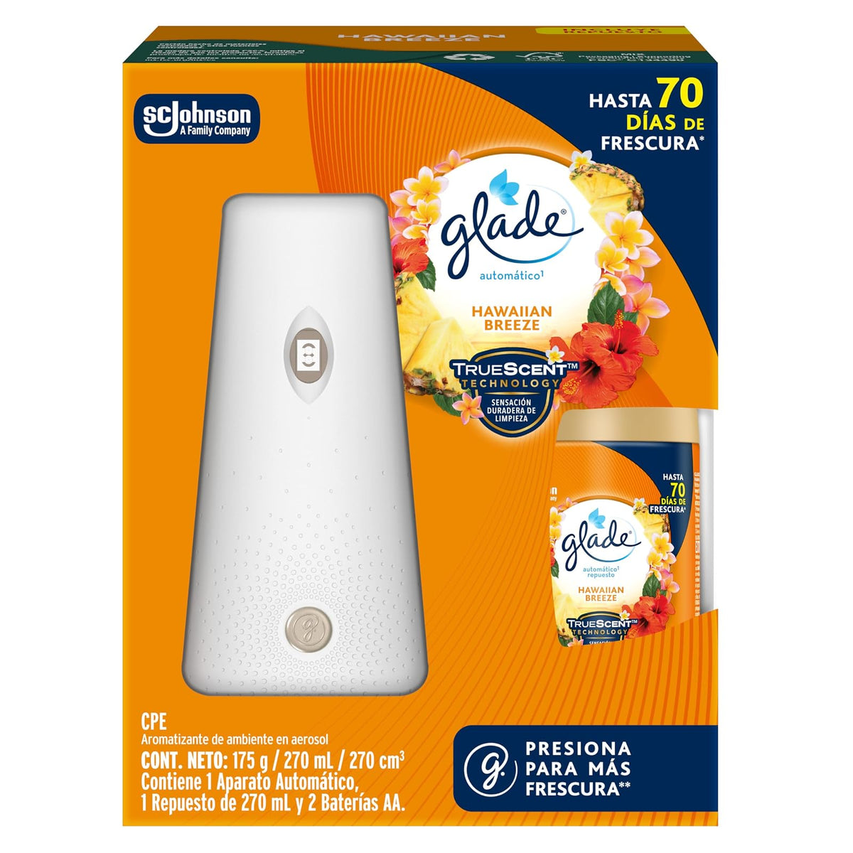 Glade Aromatizante Automático Vainilla, Aparato y Repuesto 270 ml - Hawaiian Breeze - Hawaiian Breeze