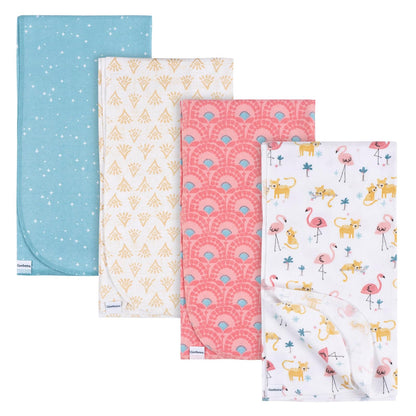 Gerber Mantas Receptoras de Franela 100% Algodón, 30x30 Pulgadas, Paquete de 4 - Una talla - Animal Geo Girl
