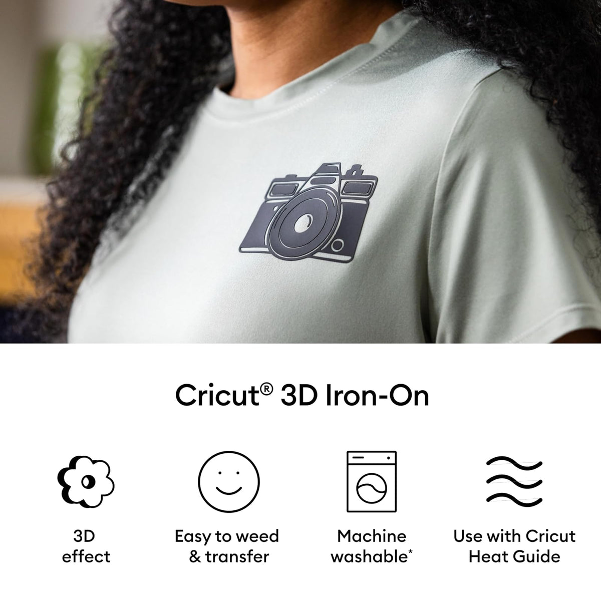 Cricut 3-D Iron On - Muestreador de 5 pies, hojas de 12 x 12 pulgadas (5 unidades) - Vinilo de transferencia de calor HTV