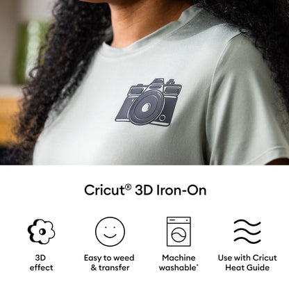 Cricut 3-D Iron On - Muestreador de 5 pies, hojas de 12 x 12 pulgadas (5 unidades) - Vinilo de transferencia de calor HTV