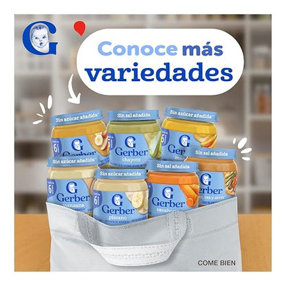 Gerber Papilla Etapa 2, A Partir de 6 Meses, Adicionado con Hierro y Zinc, Ejotes y Calabazas, Paquete de 12 Frascos de 113 g c/u
