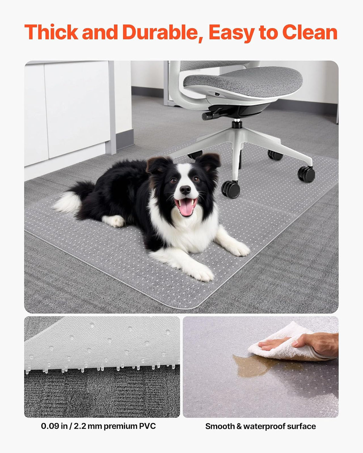 VEVOR Alfombra Protectora para Suelos Alfombrados 1219,2 x 914,4 mm Rectangular Alfombrillas de PVC para Silla de Oficina Antideslizante Fácil de Limpiar Deslizamiento Suave para Hogar, Transparente