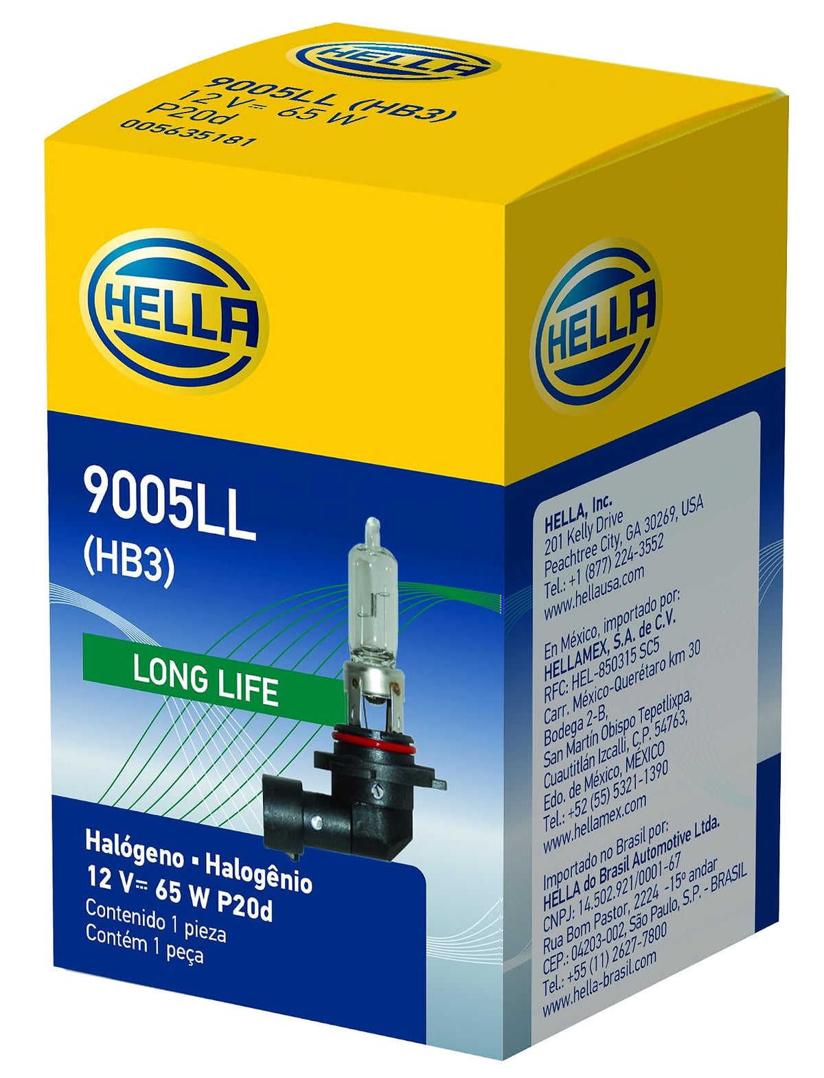 Hella 9005LL Foco Halógeno de Larga Duración 12 V 65 W