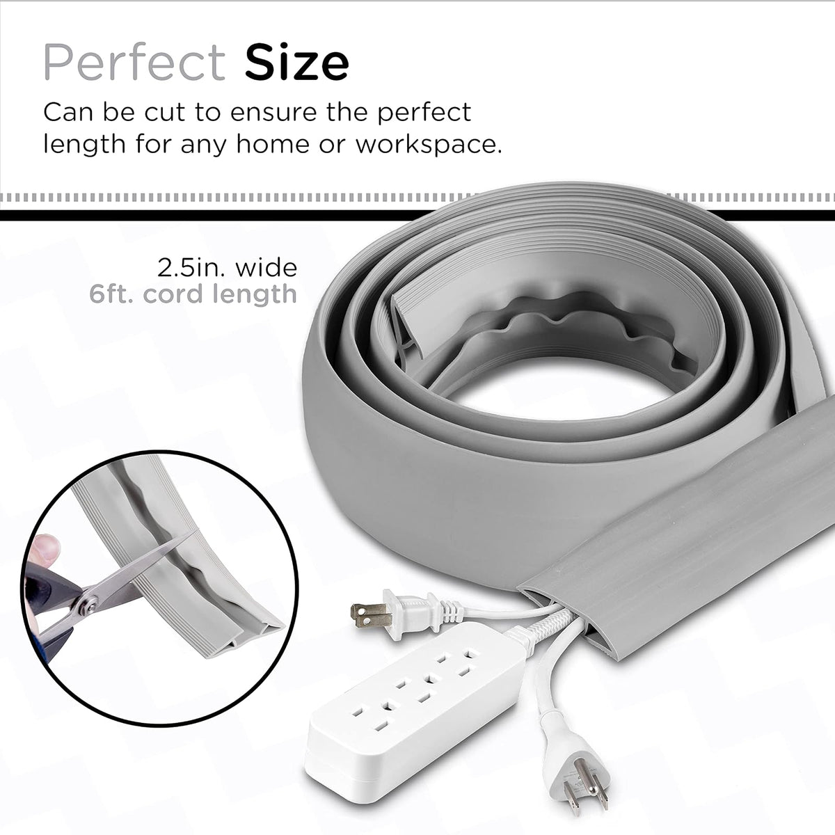Cordinate, Cubierta para Cable de Piso de 1.8 m (6 pies), Protector de Goma, Perfil Bajo, Protector de Cables, Ocultador de Cables, Organizador de Cables, Gris, 47348