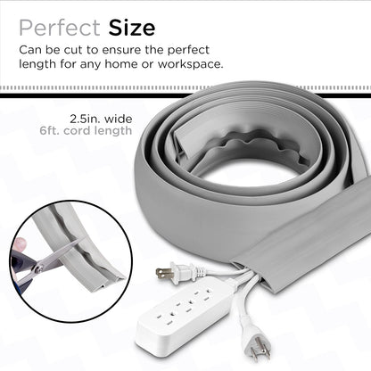 Cordinate, Cubierta para Cable de Piso de 1.8 m (6 pies), Protector de Goma, Perfil Bajo, Protector de Cables, Ocultador de Cables, Organizador de Cables, Gris, 47348