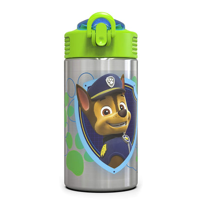 Zak Designs Paw Patrol - Botella de agua de acero inoxidable de 15.5 onzas con boquilla de popote abatible, diseño duradero sin BPA, Paw Patrol Boy SS