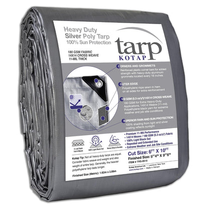 Kotap Lona de Polietileno Impermeable Multiusos, Varios Tamaños y Colores - Protección resistente, 10 mil - Size: 6' X 10' - Plata