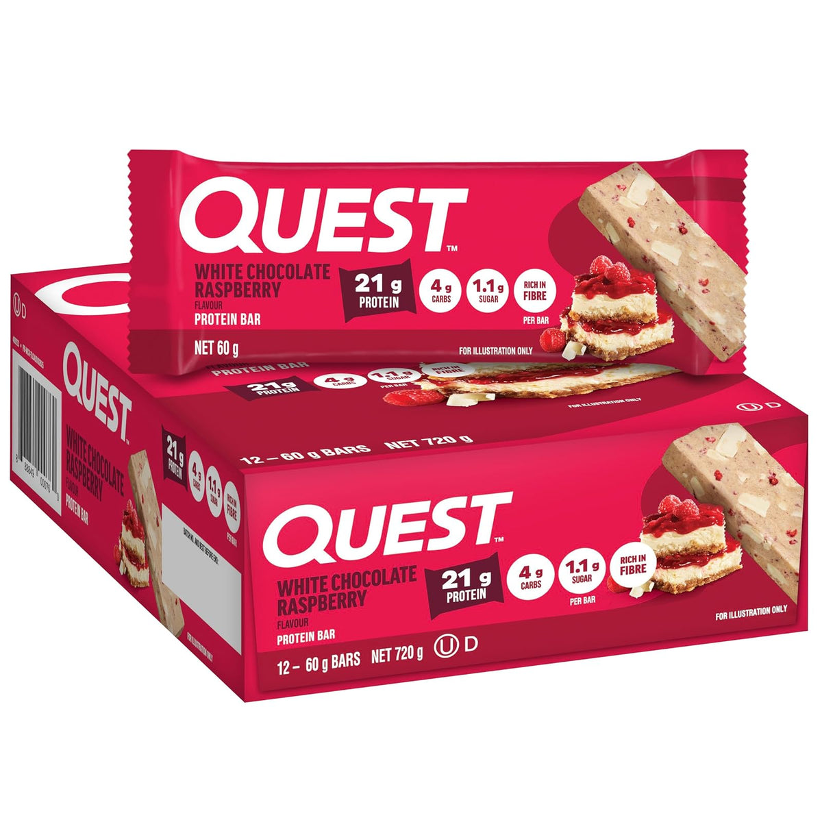 Quest Nutrition QuestBar Barra de Proteína Caja con 12 Piezas - White Chocolate Raspberry