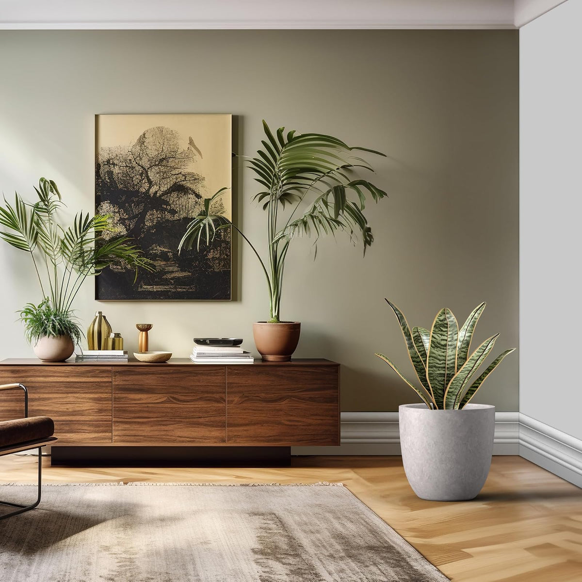Kante - Maceta Redonda de hormigón de 18 Pulgadas de diámetro, Maceta Grande para Interiores y Exteriores, con Orificio de Drenaje y tapón de Goma para el hogar, Patio, jardín, Gris Claro