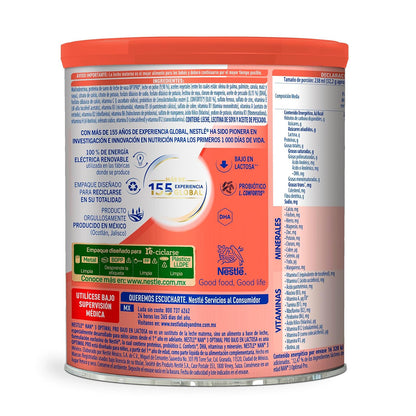 NAN 3 Optimal Pro Baja en Lactosa, Alimento Para Niños 1 Año, Lata de 800 g