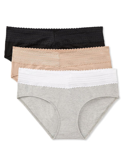 Warner's Ropa Interior Hipster Mujer Paquete de 3 - M - Almendra tostada - Negro - Gris claro jaspeado