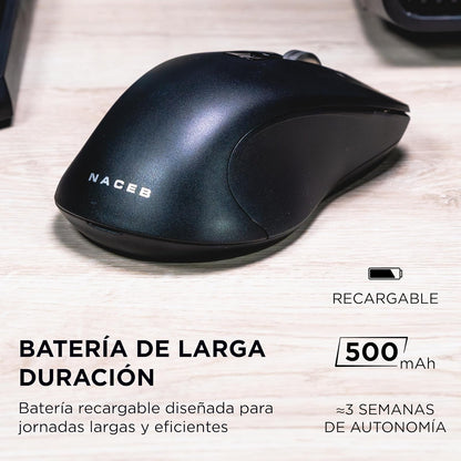Naceb Technology Mouse Inalámbrico Doble Scroll - Bluetooth y 2.4GHz - Ergonómico con Rueda Lateral y Botón dpi - NA-0133