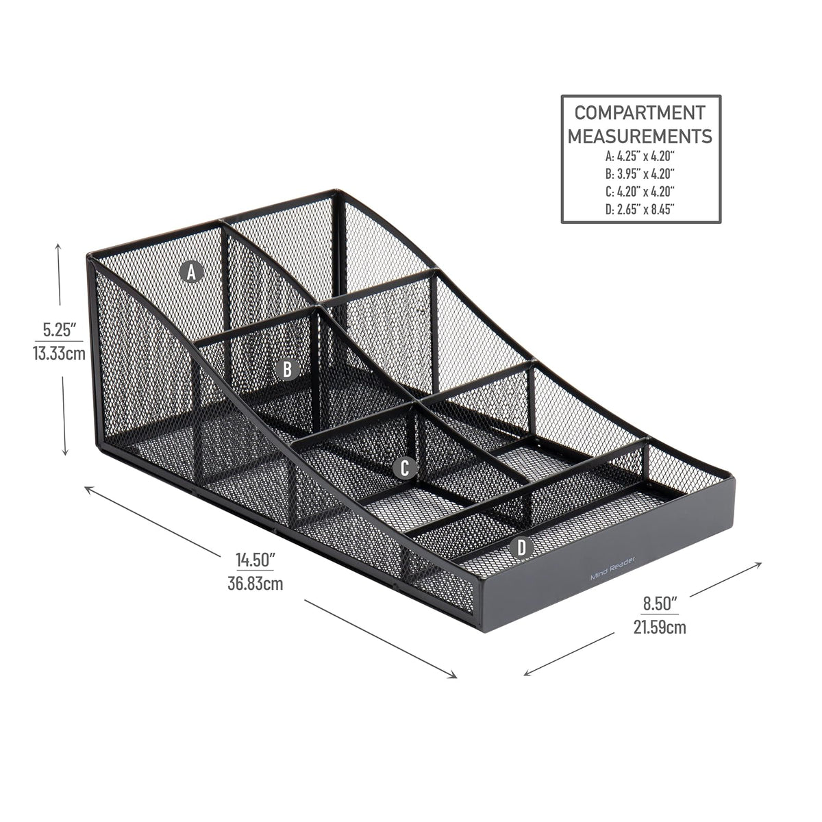 Mind Reader Cup and Condiment Station, Countertop Organizer, Coffee Bar, Kitchen, Metal Mesh, 8.5"L x 14.5"W x 5.25"H, Black