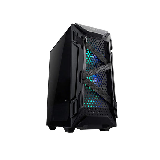 ASUS TUF Gaming GT301 Gabinete Negro con ARGB para PC Gamer, fácil Armado | Media torre ATX, vidrio templado, 4 ventiladores 120mm (3 ARGB + 1 trasero), frente panal, radiador 360mm, GPU 320mm