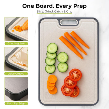 Freshware - Tabla de cortar de titanio para cocina, tablas de cortar de doble cara y antideslizantes, titanio puro/PP, tabla de cortar con ranuras para jugos, apta para lavaplatos, tamaño grande de