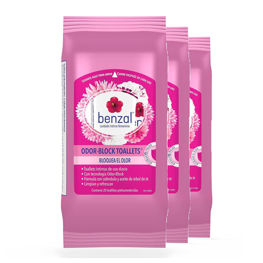 Benzal Toallitas Húmedas Íntimas, de Olor, 3 Pack 20 pz