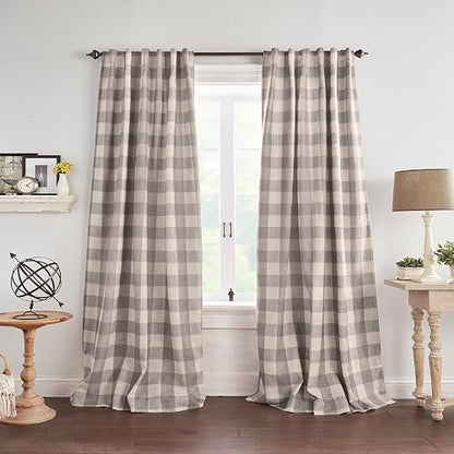 Elrene Home Fashions Farmhouse Living Grainger - Cortina oscurecedora para Ventana a Cuadros, Sala de Estar y recámara con pestañas de Bolsillo para Barra, 52 x 95 Pulgadas, Gris, 1 Panel