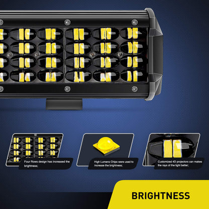 Nilight 18024C-A 50.80 cm 420w Combo de focos de inundación de Triple Fila 42000 LM lancha, conducción, LED Fuera de Carretera para Camiones, 2PCS 6.5Inch Quad Row Lights