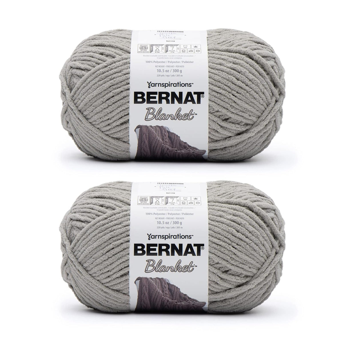 Bernat Blanket Estambre Chenille Súper Voluminoso, Paquete de 2 - Paquete de 2 - Gris pálido