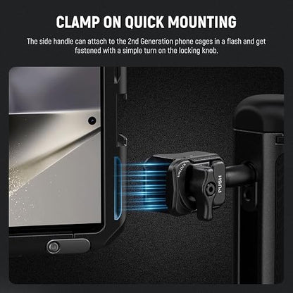 NEEWER Mango Lateral de Liberación Rápida para Jaula de Teléfono PA073 PA074 para iPhone 16 Pro/16 Pro MAX, PA042 para Samsung S24 Ultra, con Zapata Fría, Pin Antiapagado, Bloqueo Negro, PA045B