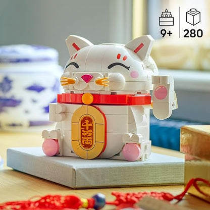 LEGO Gato de la Buena Suerte Kit de construcción y Pieza Decorativa de la Buena Suerte con una Figura Que invita a Entrar 40813