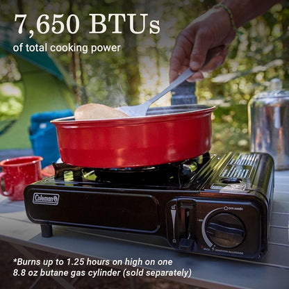 Coleman Classic - Estufa de butano de 1 quemador, estufa de camping portátil con funda de transporte y botón de arranque, incluye control preciso de temperatura y 7.650 BTU de potencia para camping,