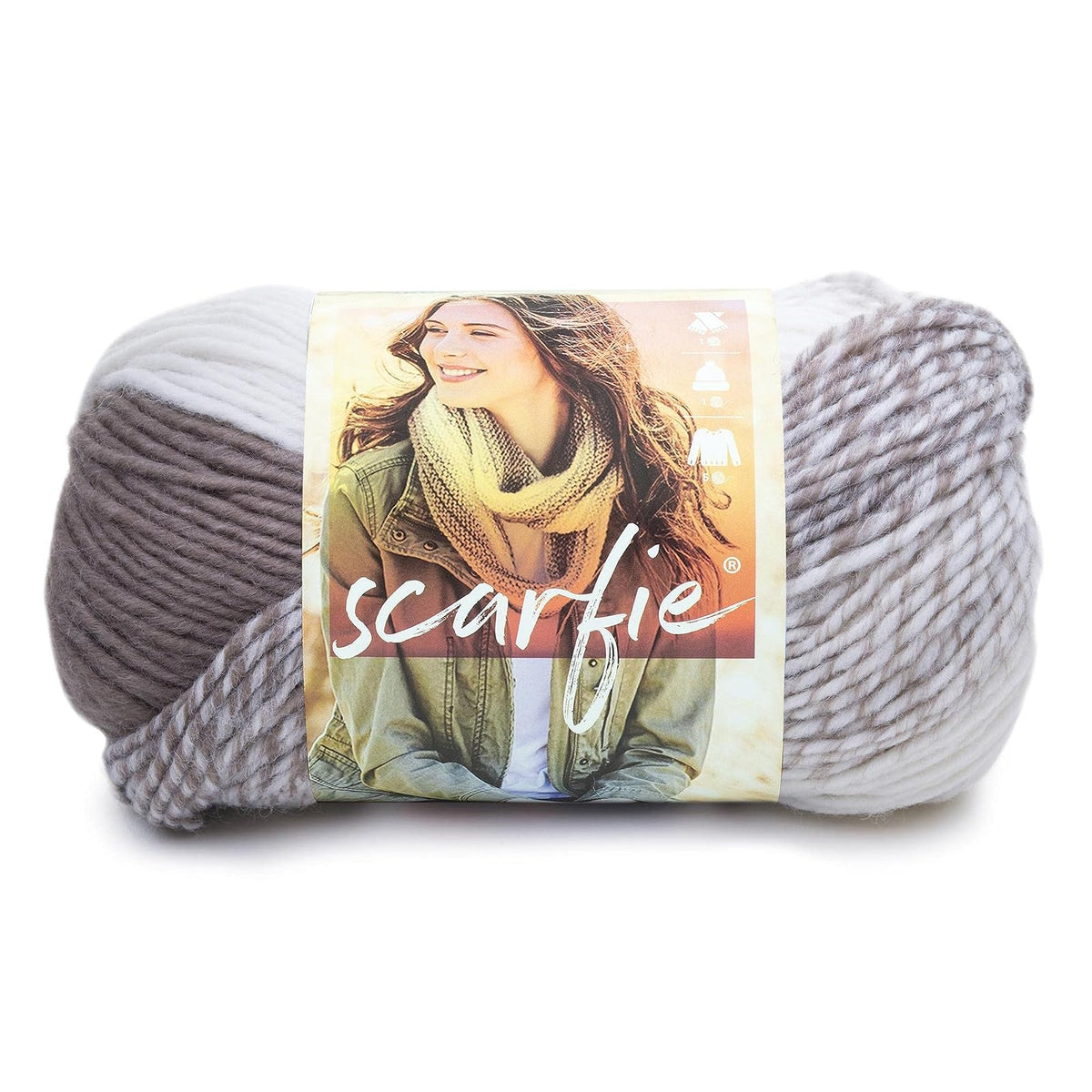 Lion Brand Yarn Scarfie - Hilo voluminoso, Color Crema/Gris Pardo, 1 Paquete