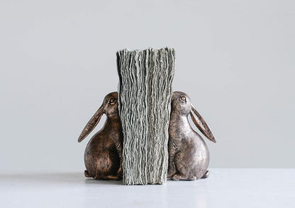 Creative Co-op - Sujetalibros de Resina de Bronce en Forma de Conejo (Juego de 2 Piezas)