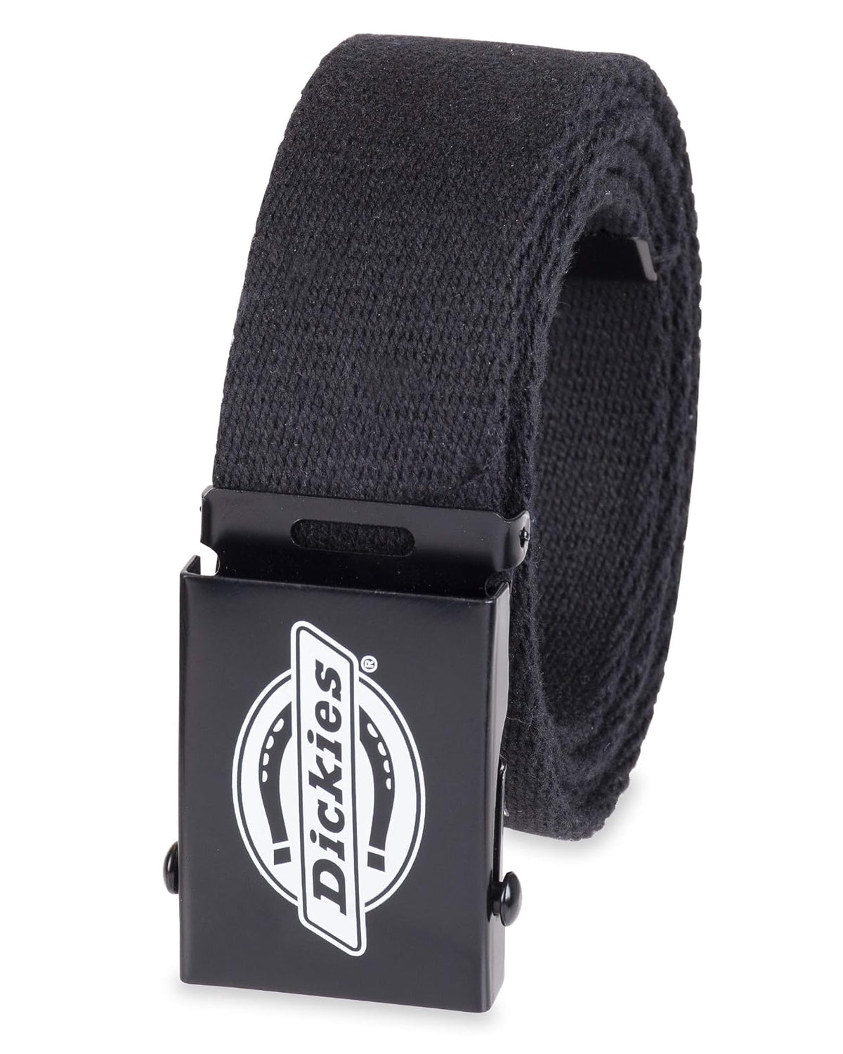 Dickies Cinturón de algodón para hombre con hebilla de logotipo militar - One Size - Cut to Fit - Negro - Blanco