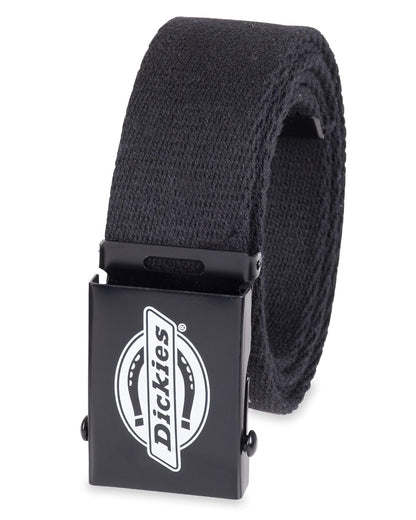 Dickies Cinturón de algodón para hombre con hebilla de logotipo militar - One Size - Cut to Fit - Negro - Blanco