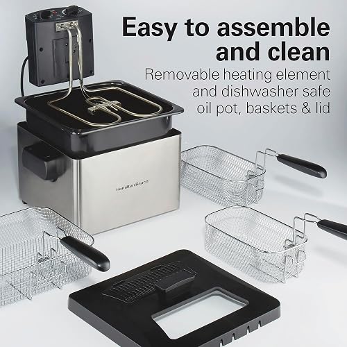 Hamilton Beach 35034 Freidora de estilo profesional Capacidad para 12 tazas de alimentos, plateada, 4.5 Liters, Acabado acero inoxidable