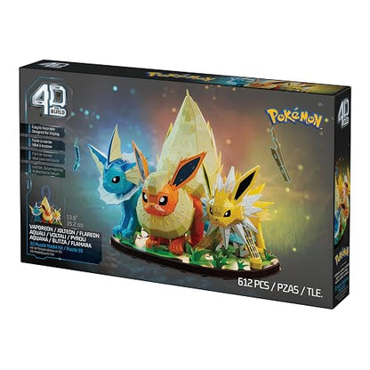 4D Build, Pokémon Eevee Evolution Trio with Vaporeon, Flareon & Jolteon 3D Model Kit, Pokémon Figure, Desk Décor, 612 Pieces, for Ages 12 & Up