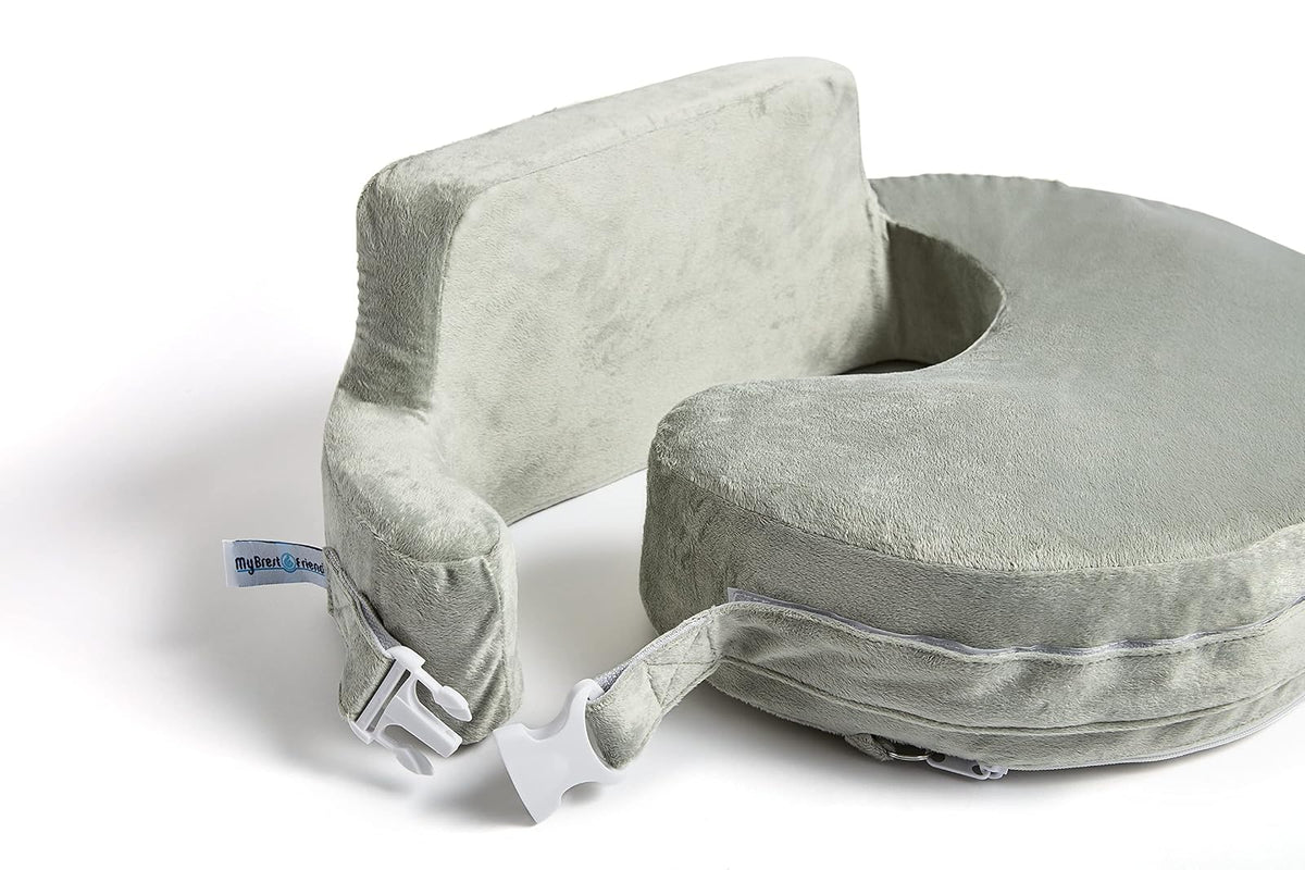 My Brest Friend Super Deluxe Almohada de lactancia - Platino | Almohada ergonómica para lactancia materna para el máximo apoyo ajustable para mamá y bebé, respaldo mejorado con práctico