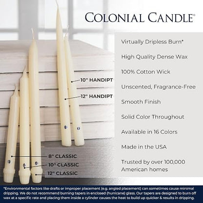 Colonial Candle Vela cónica sin perfume, colección Handipt, marfil, 10 pulgadas, paquete de 12, hasta 8 horas de combustión