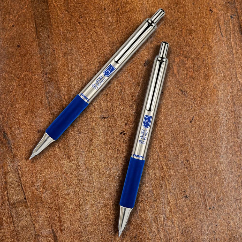 Zebra Bolígrafo G-402 Retráctil Acero Inoxidable Tinta Gel Punto 0,5 mm Blíster 1 Pieza (Azul)
