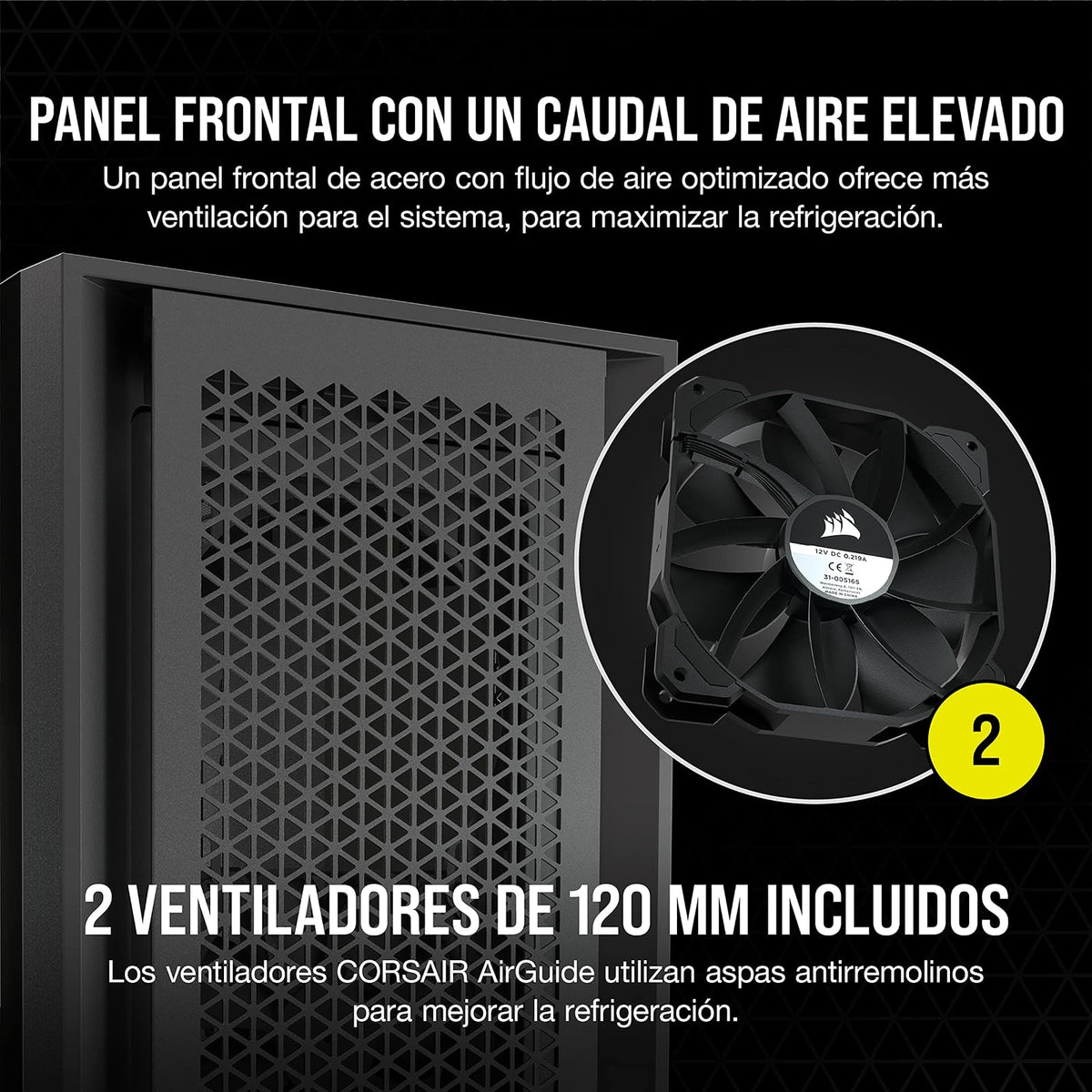 Corsair 5000D Airflow Caja de PC ATX de Torre Media - Negro | Vidrio Templado, 2x Ventiladores de 120 mm Incluidos, Sistema de Gestión de Cables RapidRoute