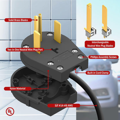 Enerlites Enchufe de Ángulo Hoja Recta NEMA 14-30/50P 50A 125/250V Negro | Enchufe de ángulo macho de repuesto para secadora de CA, con certificación UL