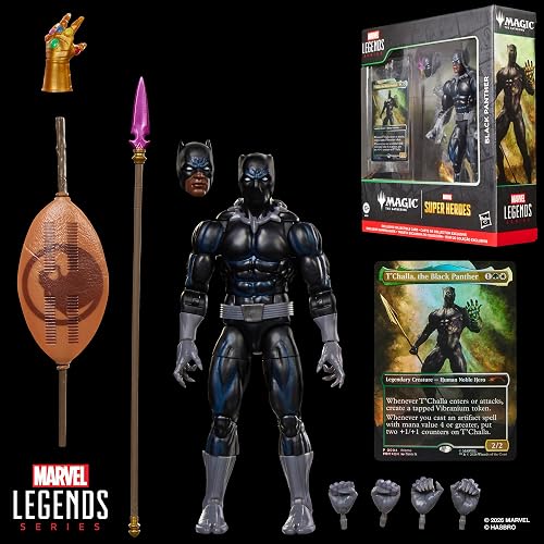 Marvel Legends Series, Marvel Super Heroes y Magic: The Gathering, Pantera Negra, Figura de 15 cm con Carta Exclusiva Metalizada de colección para el Juego
