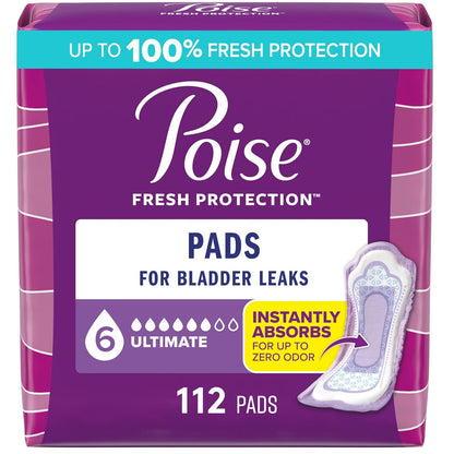 Poise Almohadillas para Incontinencia Nocturna, Absorción Máxima - 112 Unidad (Paquete de 1) - Largo Regular