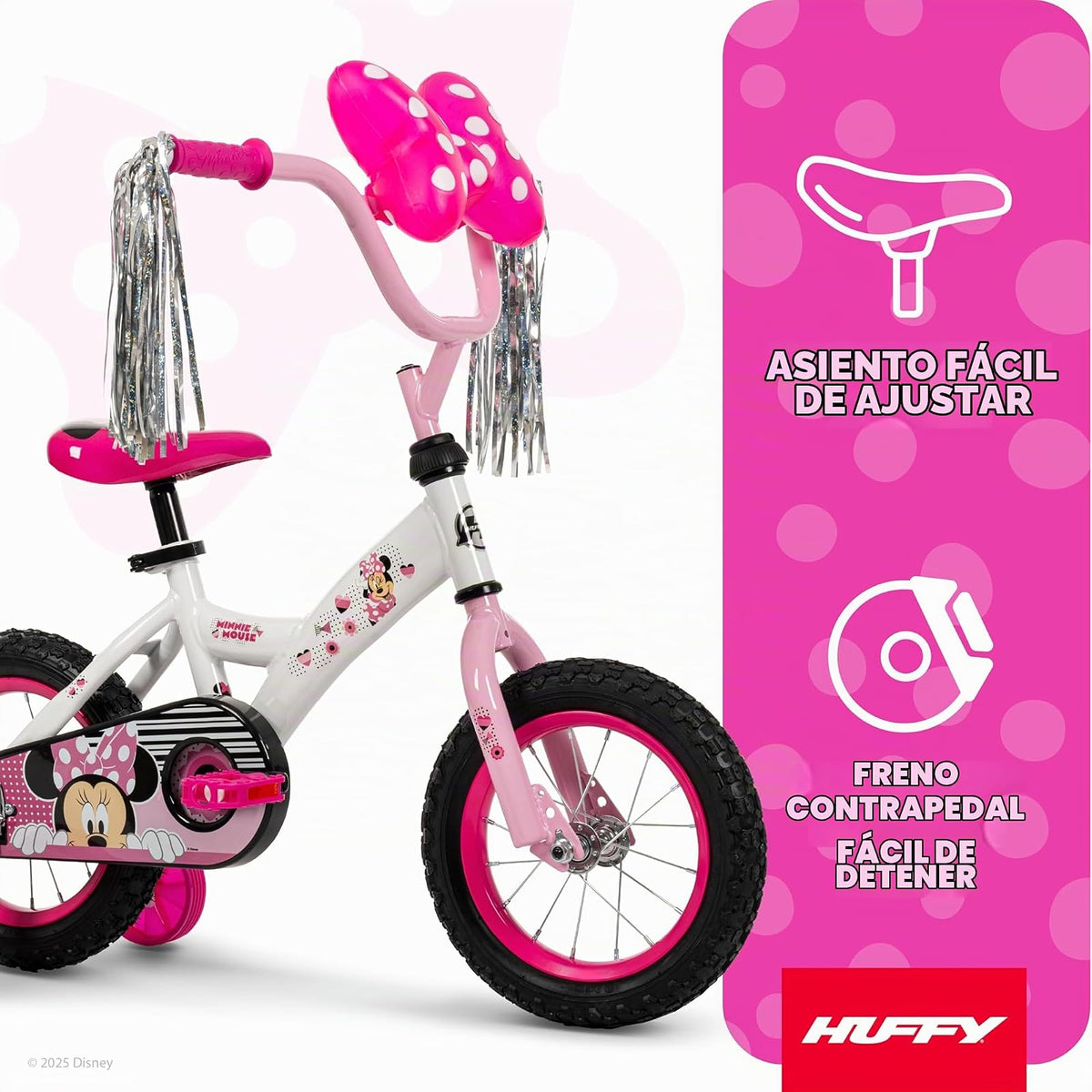 Huffy Disney Minnie - Bicicleta para niña para niños, Ruedas de Entrenamiento, 12 Pulgadas y 16 Pulgadas