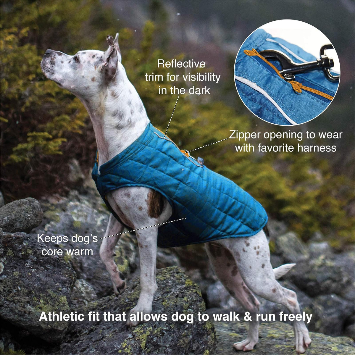 Kurgo Loft - Chaqueta para Perro, Abrigo de Invierno Reversible para Perros, Reflectante, Uso con arnés, Resistente al Agua, para Mascotas pequeñas, Medianas y Grandes (lámpara de Lava, XL)
