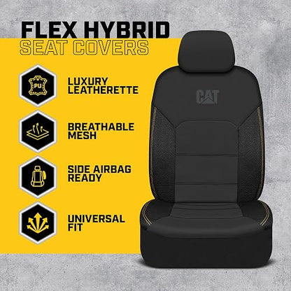 Cat FlexHybrid CASC-2434-BK Fundas de Asiento de Automóvil Negro PU + Malla Transpirable, 2 Piezas