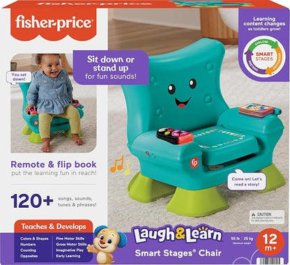 Fisher-Price Ríe y Aprende Silla de Aprendizaje Musical 1+ Años | Detecta cuando el bebé se sienta o levanta; 3 niveles Smart Stages, +120 canciones