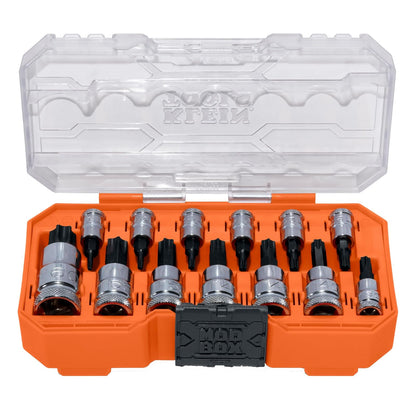 Klein Tools 65213TX TORX Juego de llaves de puntas T8 toT60, unidades de 1/4, 3/8 y 1/2 pulgadas, acero Cr-V premium, funda MODBox, 13 piezas